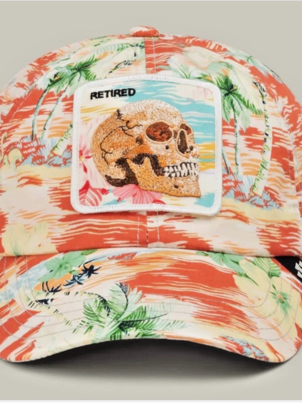 Retired Tropical Skull Patch Baseball Cap - Coral